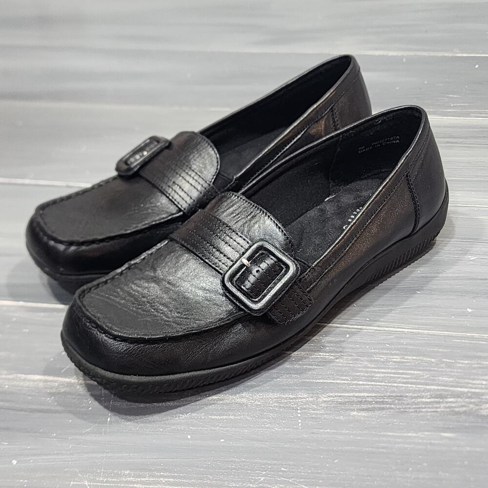 Walking Cradle Leather Loafers Comfort Shoes Black‎ Size 9 B Buckle Detail